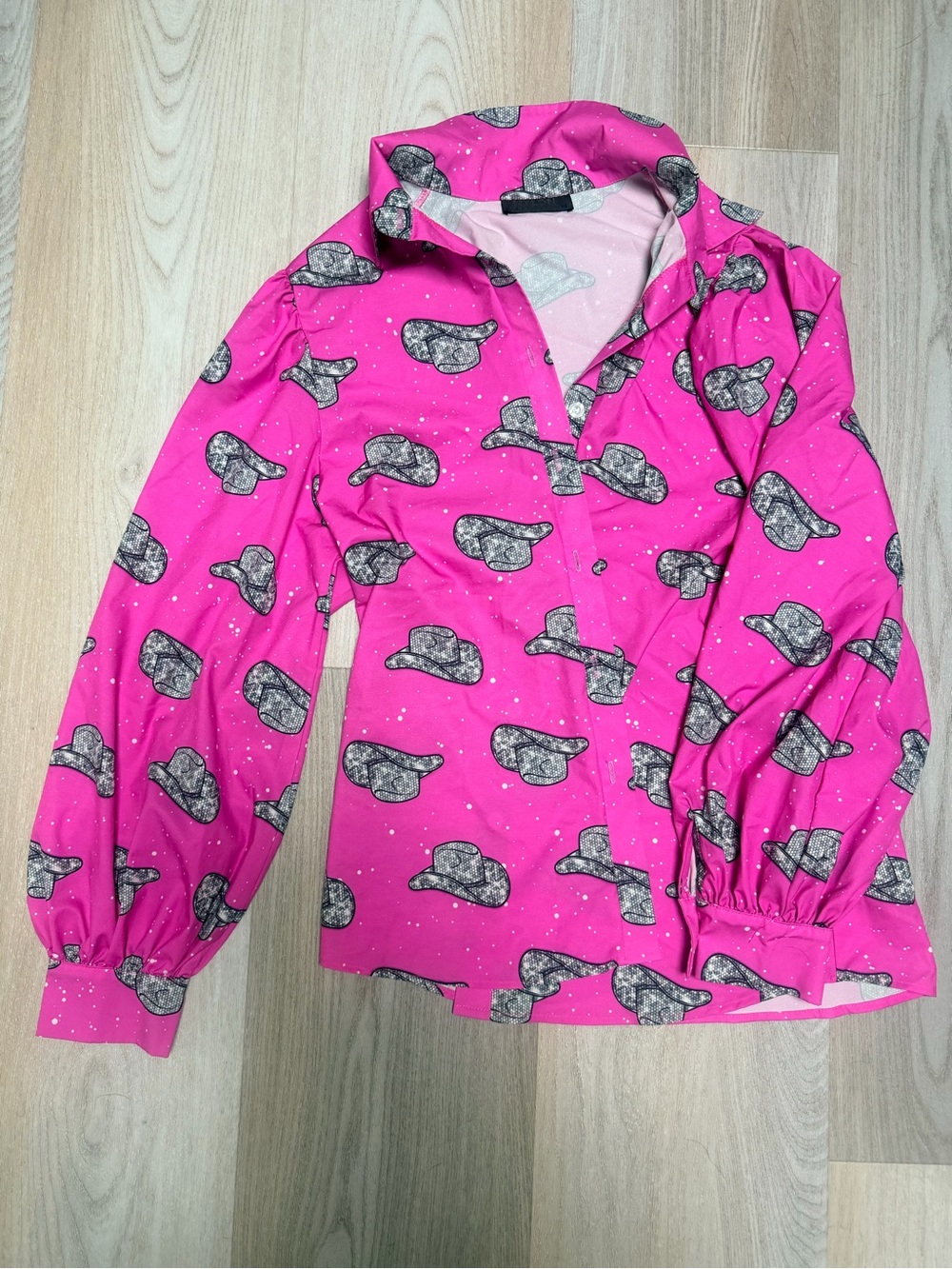 Women’s Pink Printed Button-Up Shirt Top